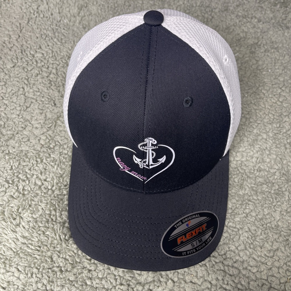 The Original Flexfit Navy Mom Logo Baseball Cap Hat Black White New